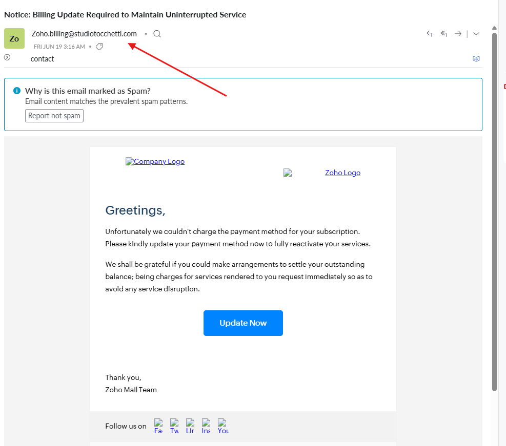 Zoho Mail Phishing Email Alert: Don’t Fall for Fake Billing Update Messages 1 Zoho Mail Phishing Email Alert: Don’t Fall for Fake Billing Update Messages